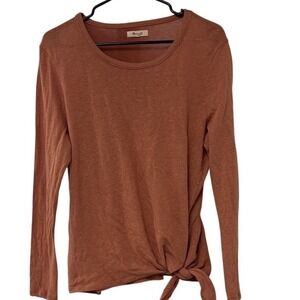 MADEWELL Elwood women's Knot Front Top Sweater In Salmon Orange XL Long Sleeve
